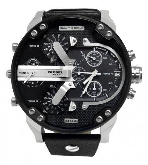 Diesel DZ7313 Mr. Daddy Chronograph Men's Watch – Black Dial & Black Leather Strap