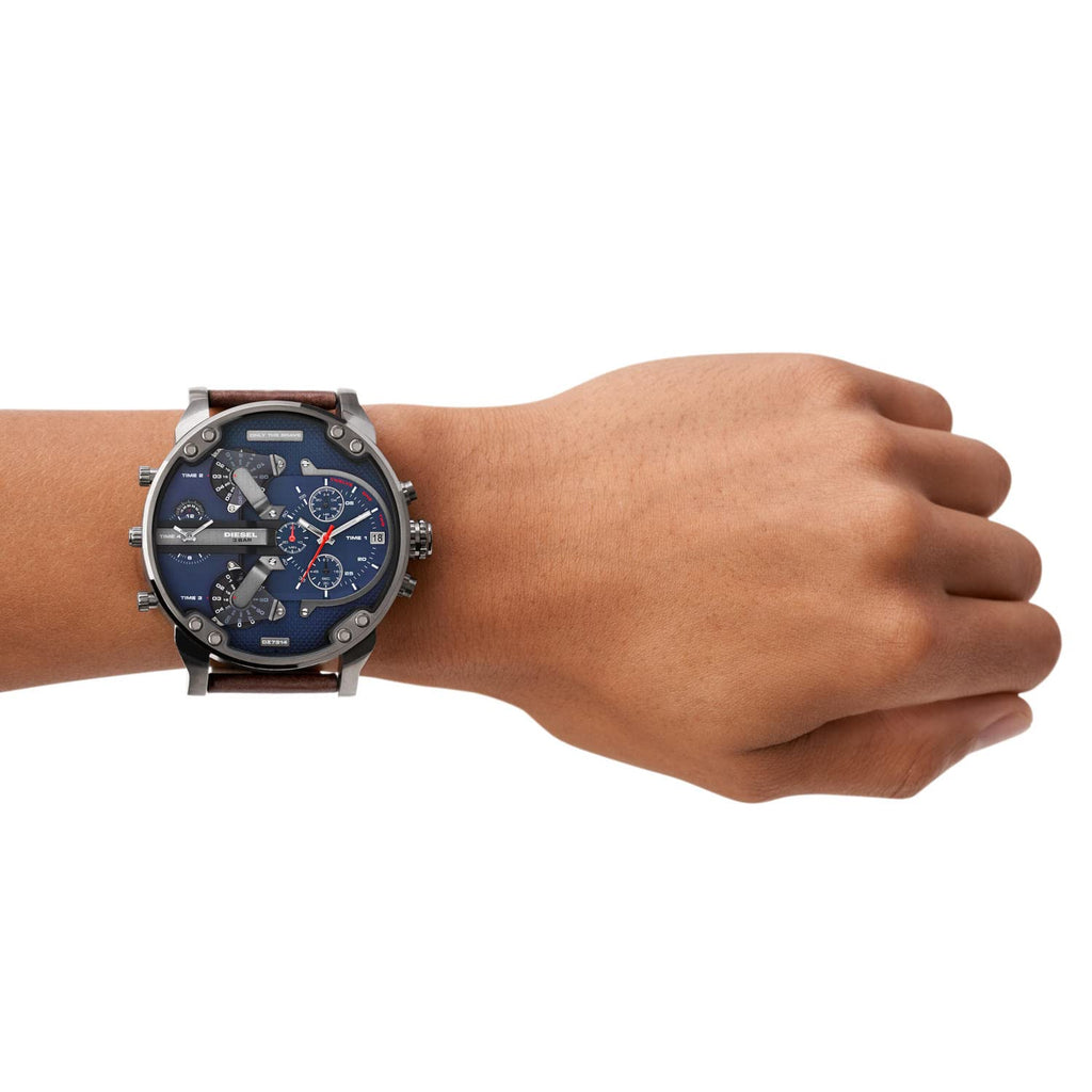 Diesel DZ7314 Mr. Daddy Chronograph Men's Watch – Blue Dial & Brown Leather Strap