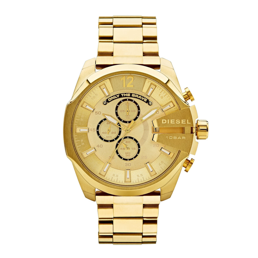 Diesel DZ4360 Mega Chief Chronograph Men's Watch – Gold Dial & Gold Stainless Steel Strap