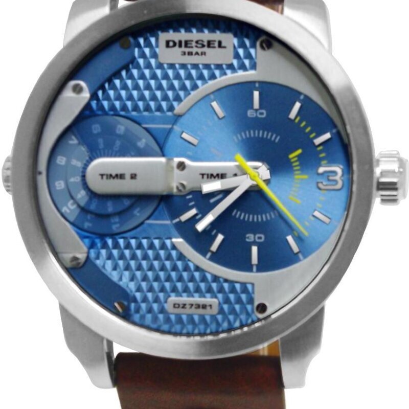 Diesel DZ7321 Mini Daddy Chronograph Men's Watch – Light Blue Dial & Brown Leather Strap