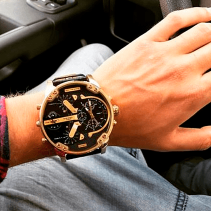 Diesel DZ7371 Mr. Daddy Chronograph Men's Watch – Black Dial & Black Leather Strap